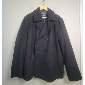 American Eagle Outfitters Mens L Wool Blend Double Breasted Pea Coat Black